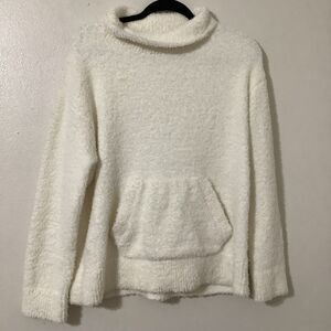 Off White Fluffy Cozycore Minimalist Comfy Fall Winter Roll Neck Sweater L-XL